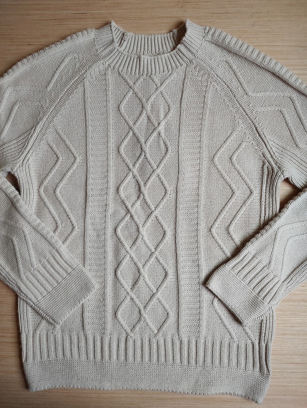 Hunter Cable Knit Sweater Pullover Cream Cotton Wool Crew Neck Fisherman Men's S